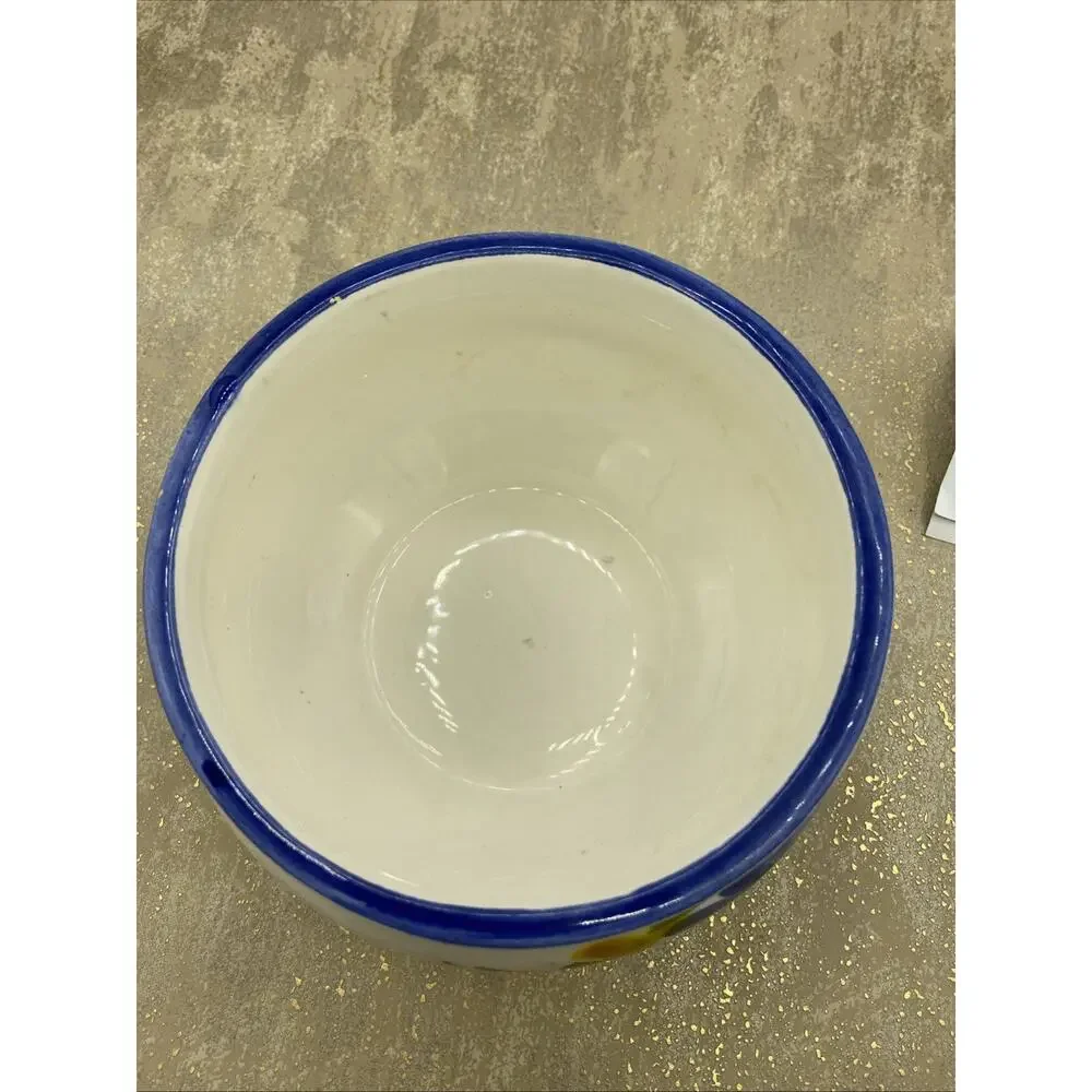 Vintage Hand Painted Rice/Soup Bowl 5” Diameter Blue & Yellow Floral Design